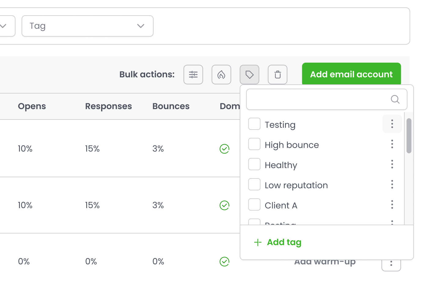 Tag manager modal — dostępne tagi i możliwość dodania nowych
