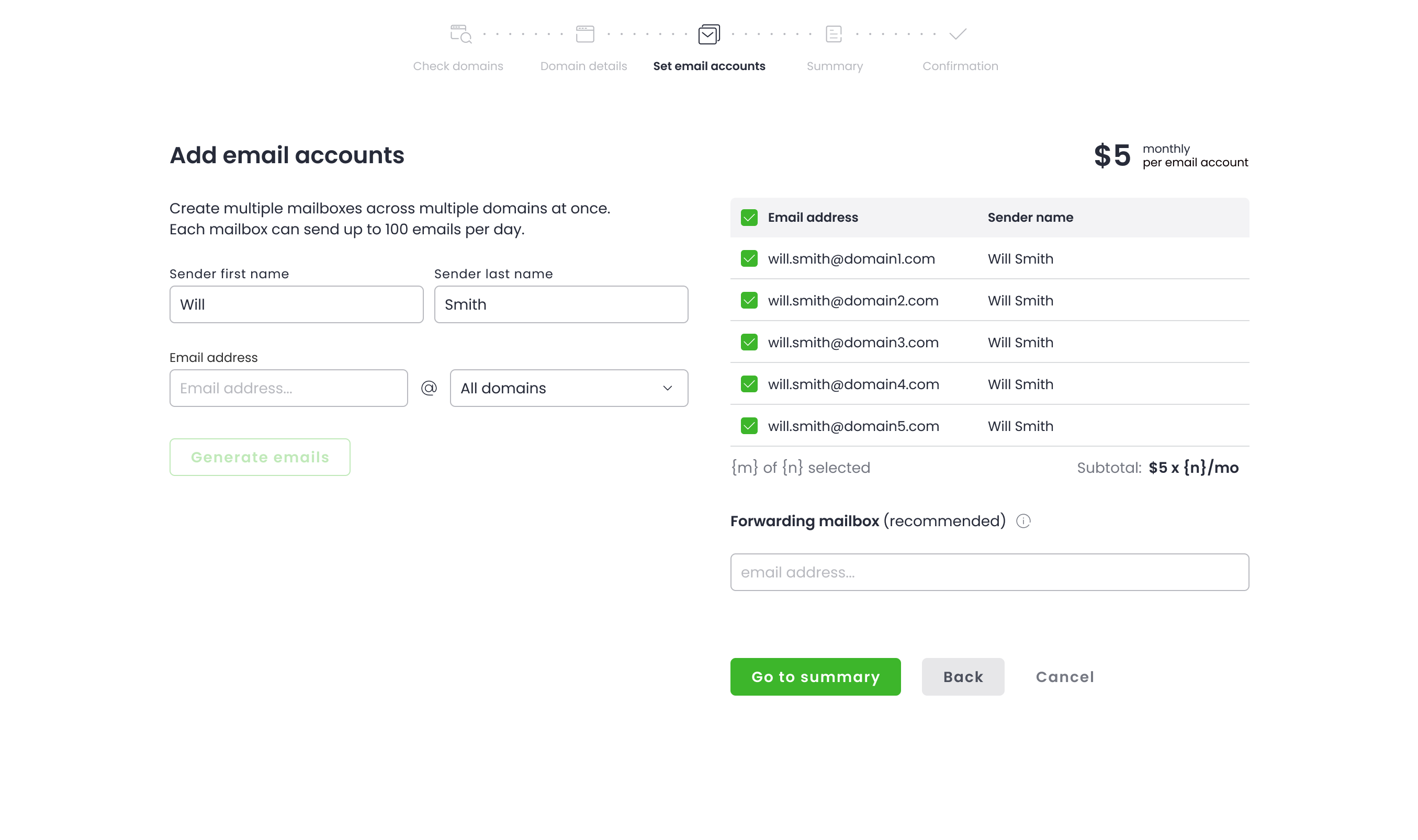 Krok Set email accounts — generowanie skrzynek w wielu domenach naraz