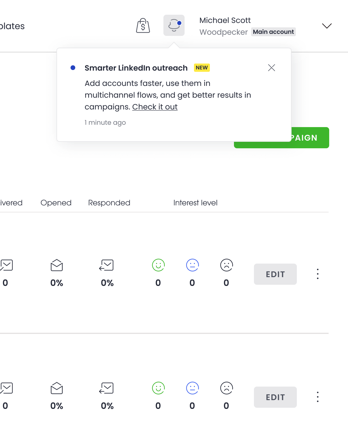 Powiadomienie o nowej integracji LinkedIn w dzwonku