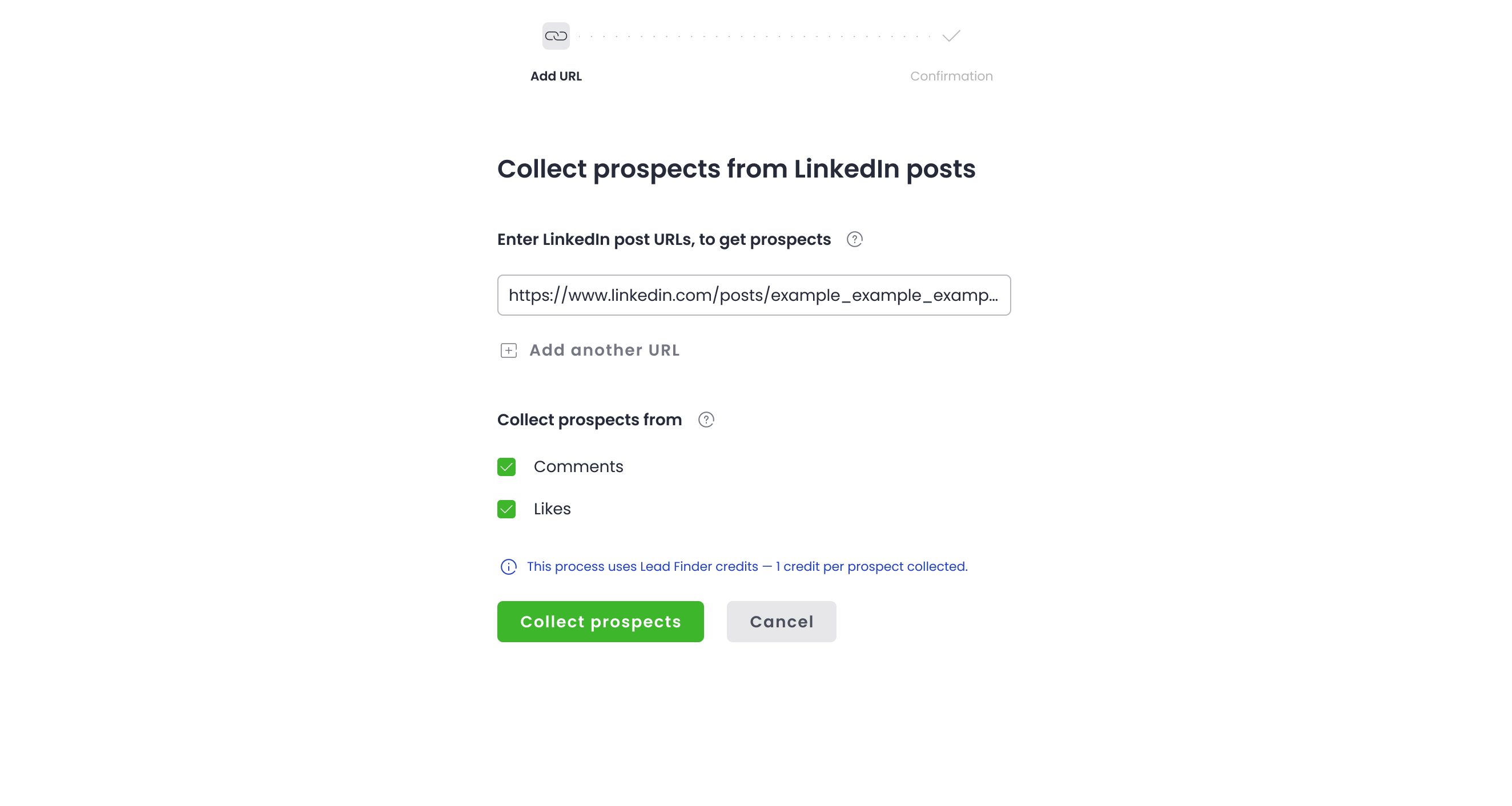 Ekran zbierania prospektów z postów LinkedIn